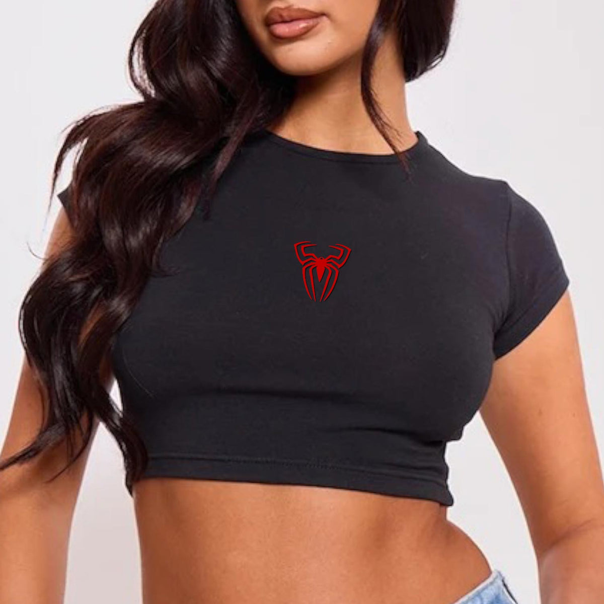 Spider Crop Top Cap Sleeve